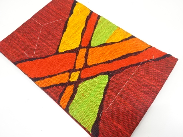 未使用品　手織り真綿紬　変わり格子模様織り出し　名古屋帯